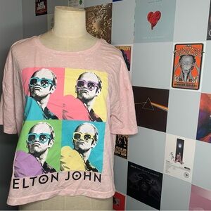 Elton John Tee Tie Dye Pink Crop Top NWT